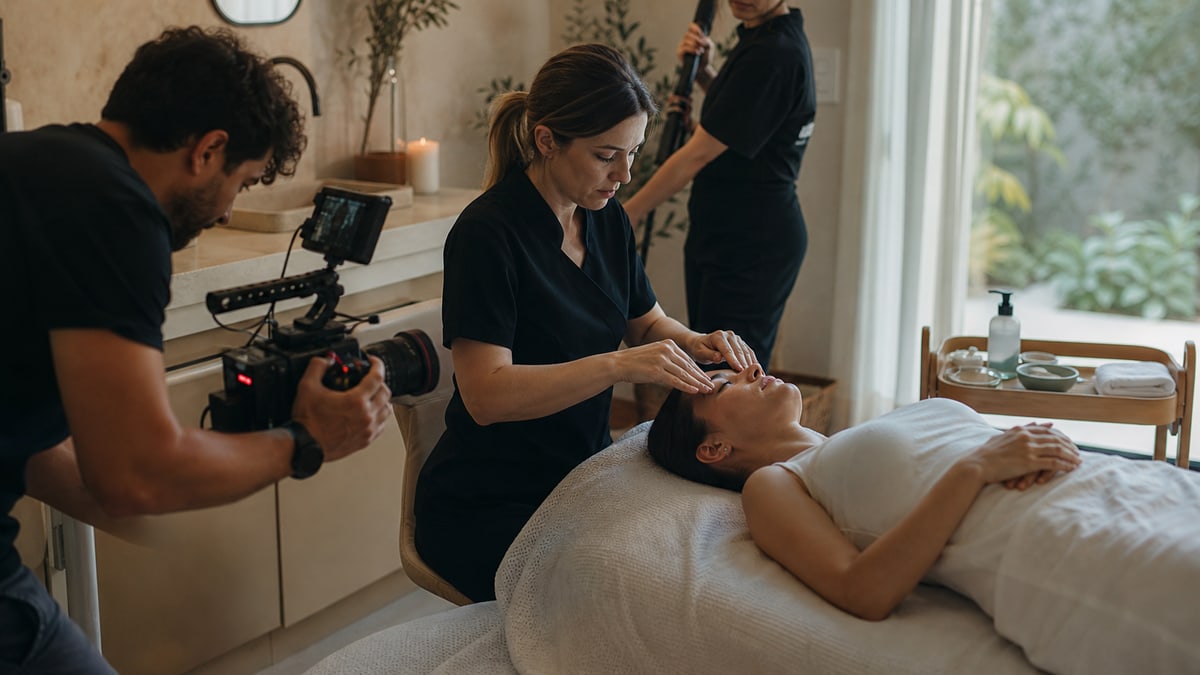 Producción de contenido en un centro de estética. Fotografia generada especificamente para Firekworks.