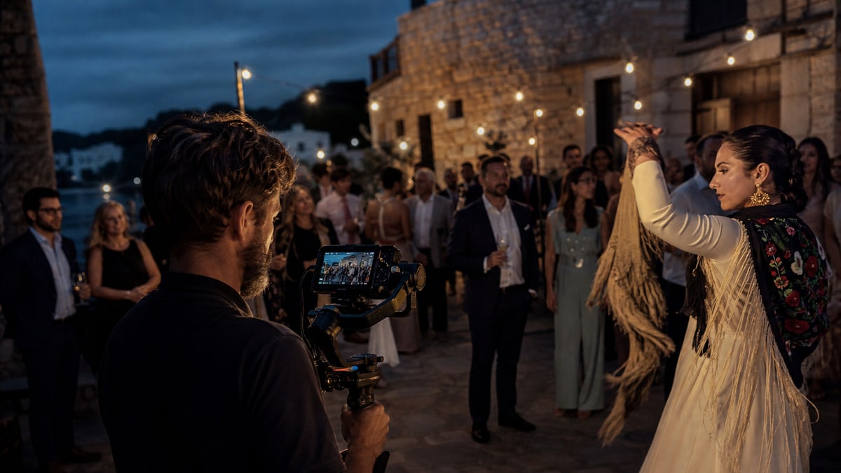 Cobertura con gimbal de un evento local al anochecer. Fotografia generada especificamente para Firekworks.